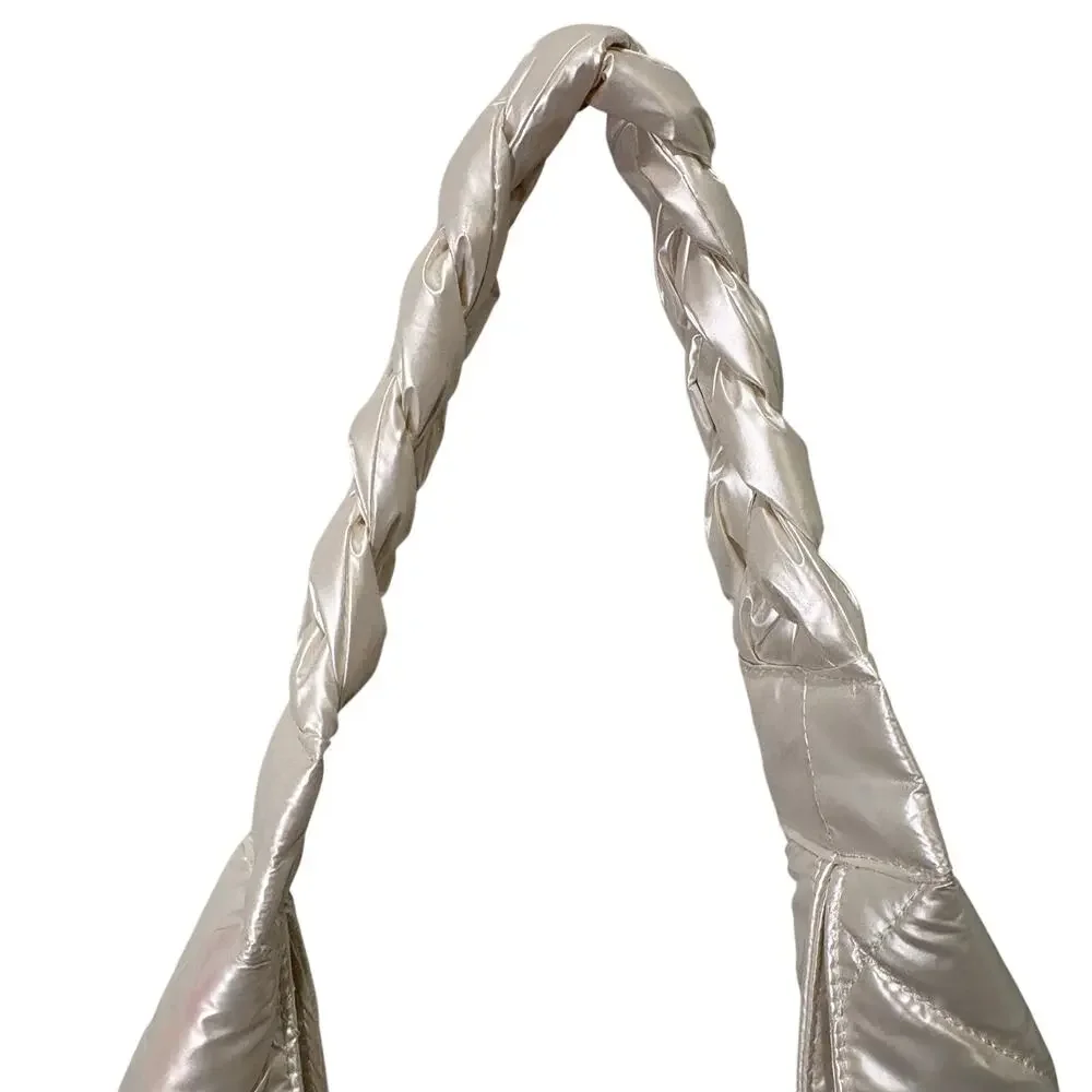 House of Harlow 1960 Euphoria Pearl White Quilted Puffer Slouchy Hobo Bag